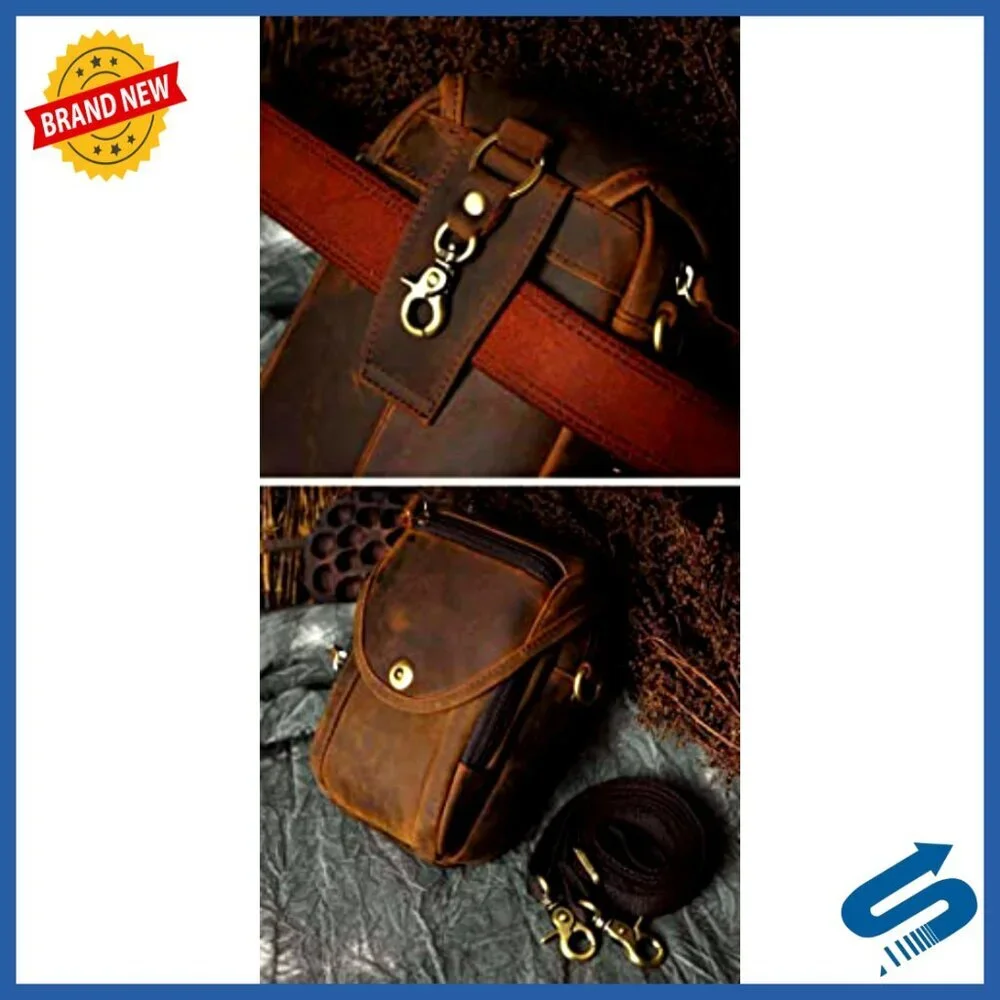 Genuine Leather Small Messenger Bag Adjustable Strap Waist Pack
